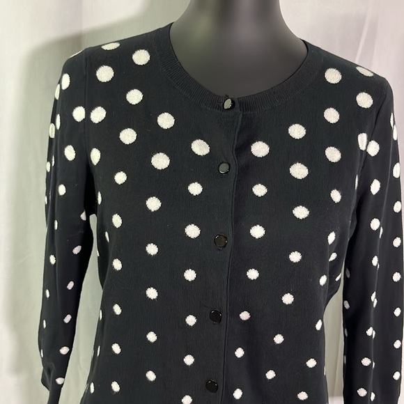 Talbots Black & White Polka Dot 3/4 Sleeve Button Front Cardigan - Picture 4 of 16